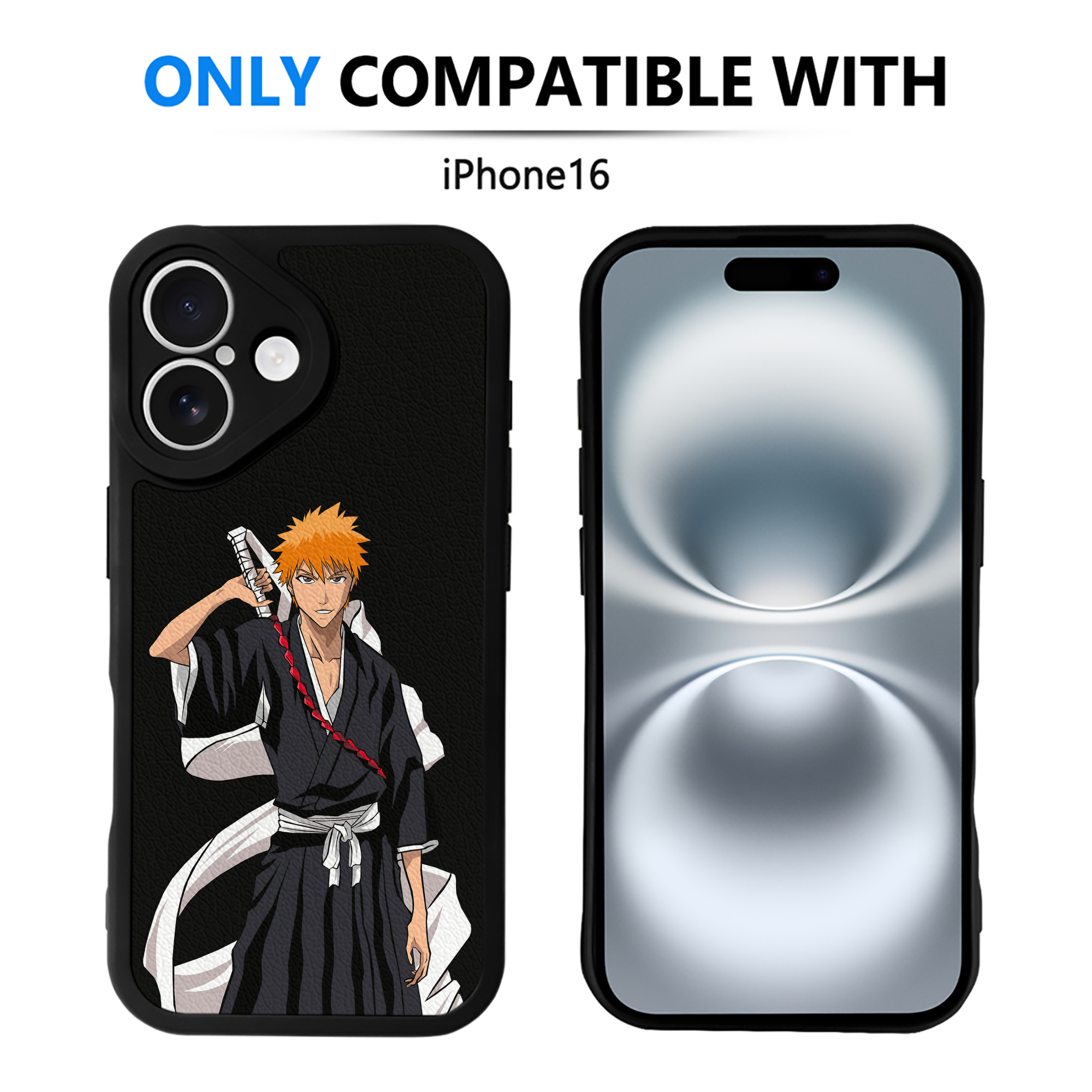 （画像用） ブリーチ 黒崎一護（くろさき いちご）BLEACH Kurosaki Ichigo 【iPhone 16シリーズ対応】シリコンスマホケース（レザー調） 材質：シリコン
